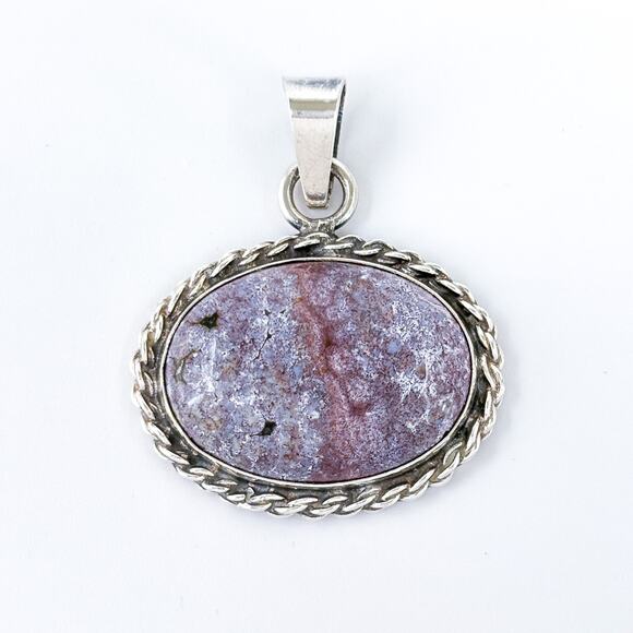 Vintage Sterling Silver 925 Purple Jasper Pendant - Picture 2 of 10